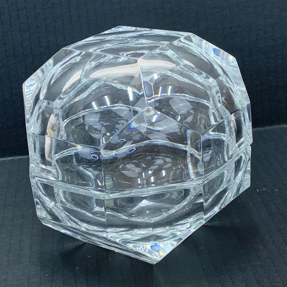 Vintage Clear Crystal Cut Glass Octagon Trinket Box Decorative Candy‎ Dish